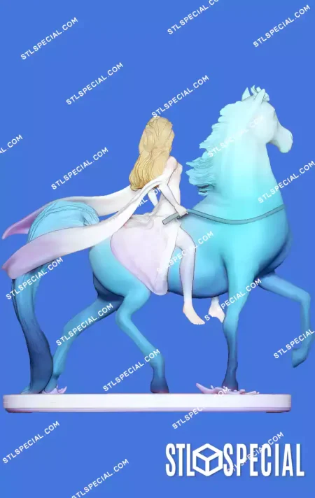 Elsa on Horse White Dress STL 3D Model