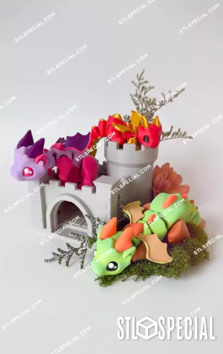Little Dragon and Castle STL and 3MF Files