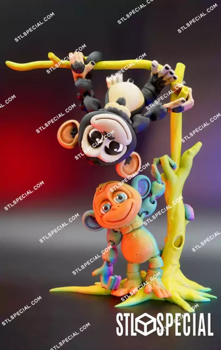 Flexi Monkey with Tree and Banana STL & 3MF
