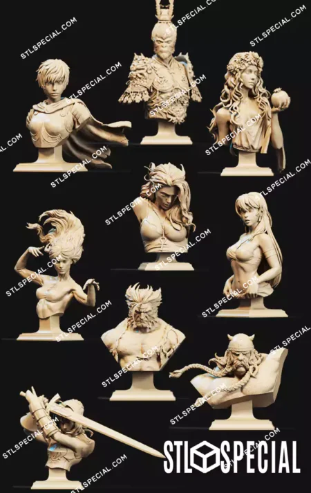 Busts Pack 3D Printable Heroic & Fantasy