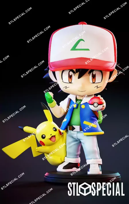 Ash Pokémon Chibi STL 3D Print Model