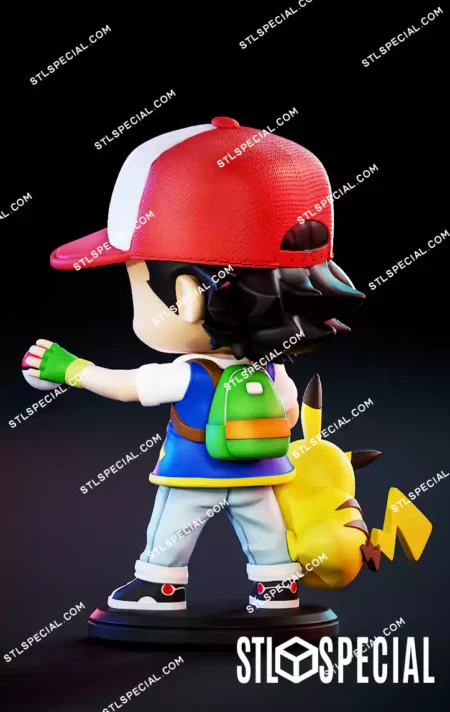 Ash Pokémon Chibi STL 3D Print Model
