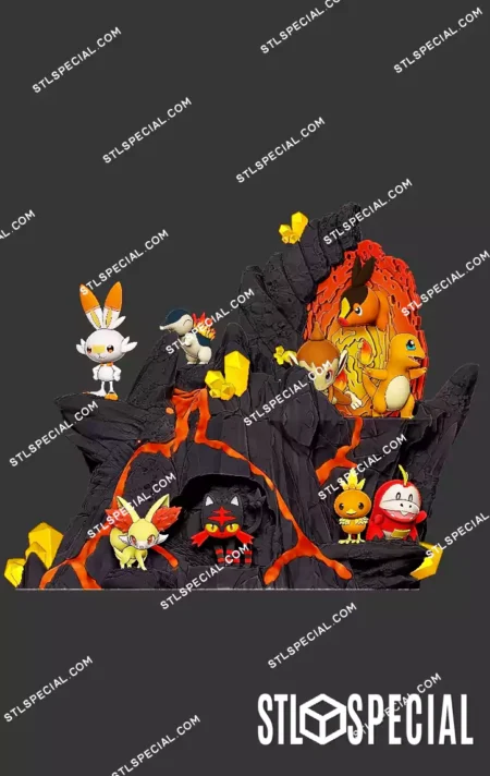 Fire Type Pokémon Diorama STL 3D Model