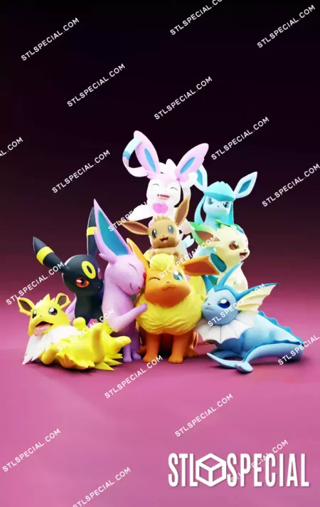 Eeveelution Statue Evolution STL 3D Model