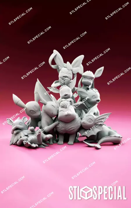 Eeveelution Statue Evolution STL 3D Model