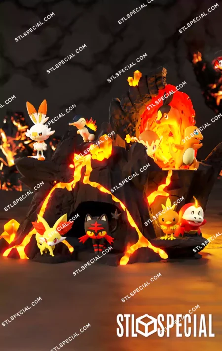 Fire Type Pokémon Diorama STL 3D Model