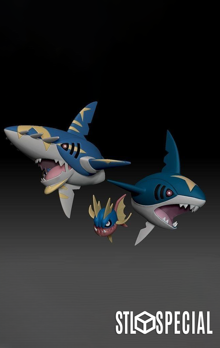 Carvanha, Sharpedo, and Mega Sharpedo Pokemon STL Bundle