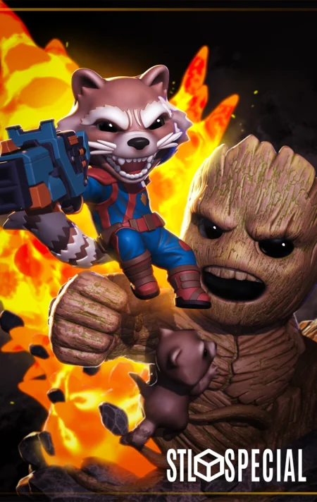 Chibi Rocket and Groot - Guardians of the Galaxy 3D Model STL Files