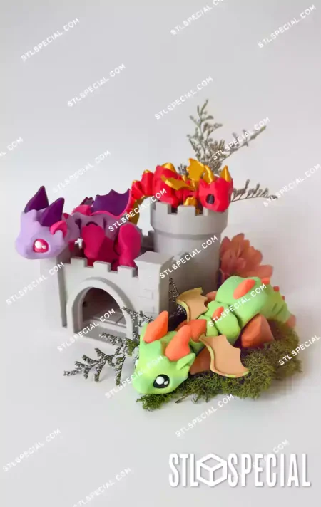 Little Dragon and Castle STL and 3MF Files
