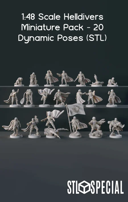 1:48 Scale Helldivers Miniature Pack STL – 20 Dynamic Poses