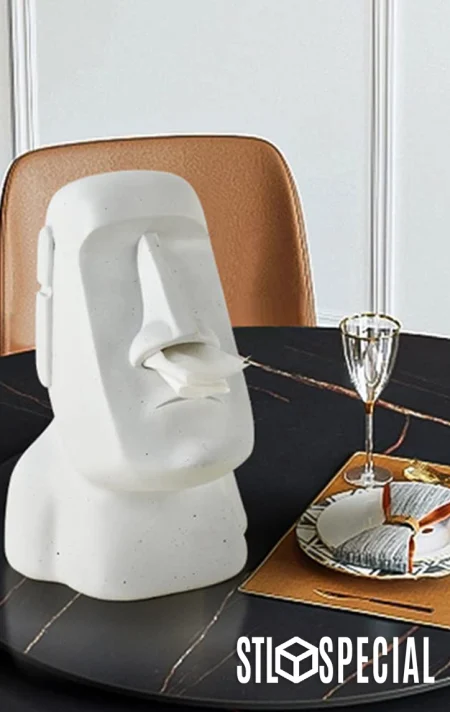 Moai Tissue Box and Headphone Holder 3D Print STL Files – Unique and Functional Desk Accessory