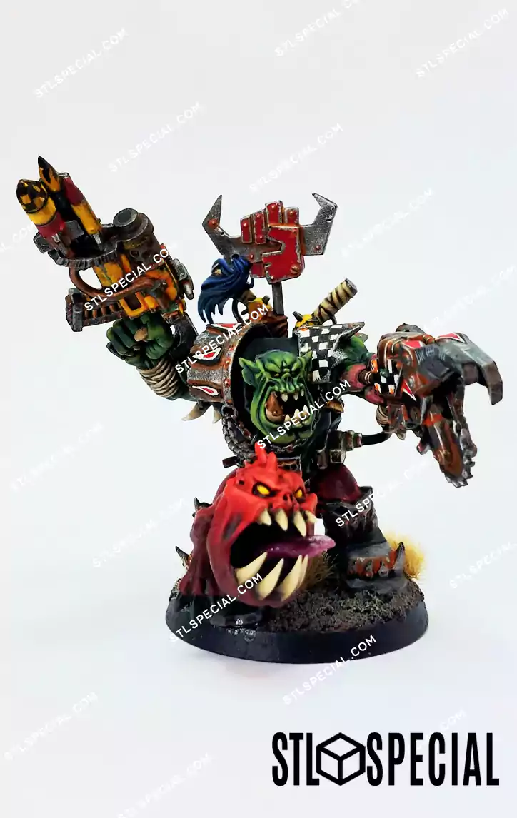 Ork Warboss with Attack Squig STL Model