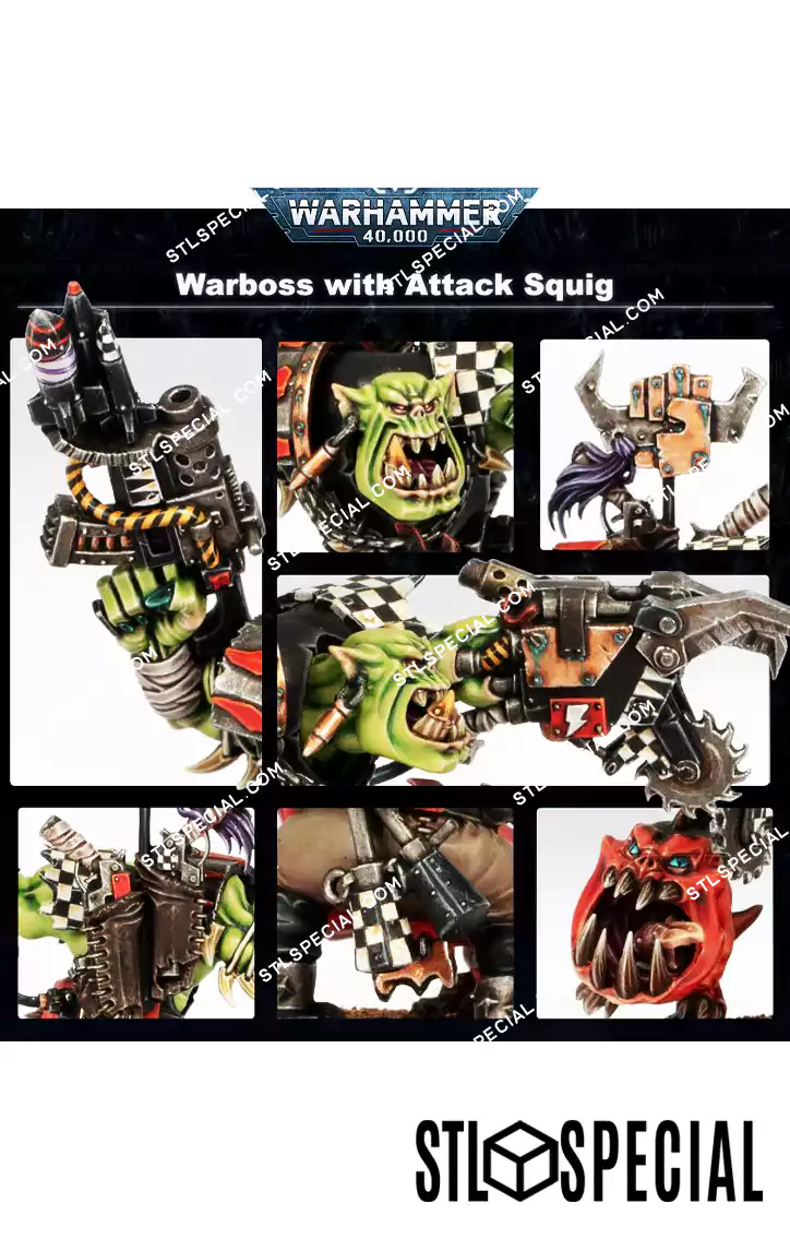 Ork Warboss with Attack Squig STL Model