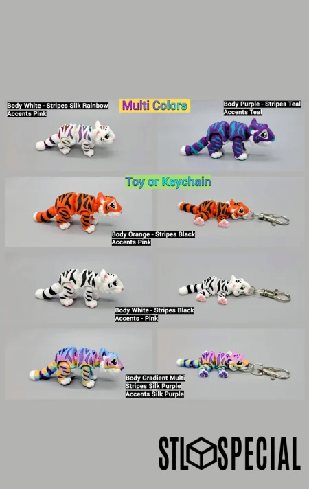 Tiger Articulated Flexi Toy Keychain STL and 3MF