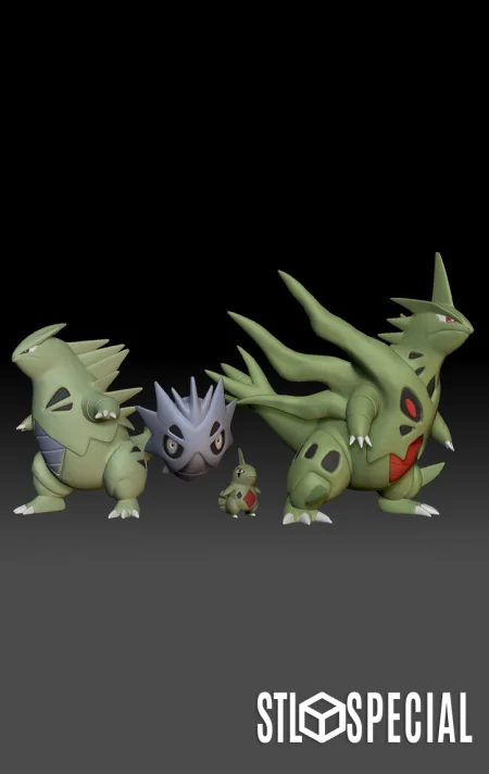 Larvitar, Pupitar, Tyranitar, and Mega Tyranitar Pokemon STL Bundle