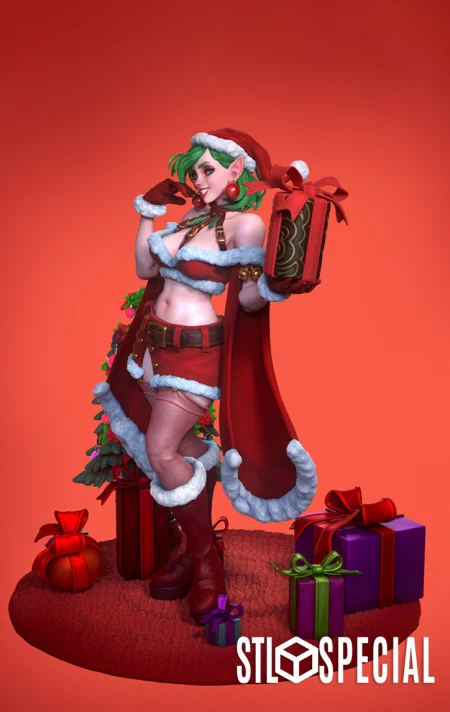 Polina – Christmas Pin-Up Girl 3D Print STL Files – Festive Charm and Playful Elegance