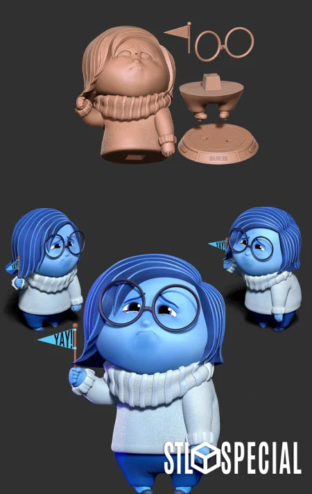 Inside Out Sadness Flexi Toy 3D Print STL Files – Bring the Emotion of Sadness to Life in a Playable Form
