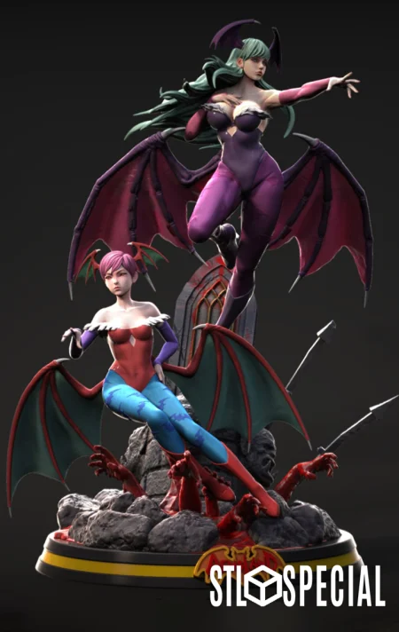 Darkstalkers – Succubus Morika and Lilith Vampire Diorama Statue 3D Print STL Files
