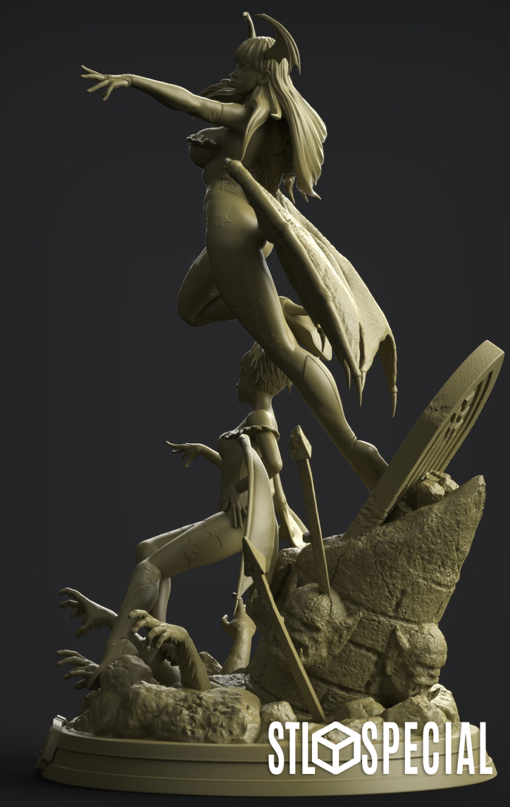 Darkstalkers – Succubus Morika and Lilith Vampire Diorama Statue 3D Print STL Files - Image 6