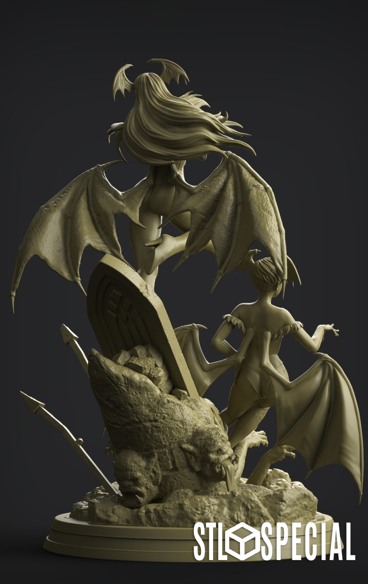 Darkstalkers – Succubus Morika and Lilith Vampire Diorama Statue 3D Print STL Files - Image 7