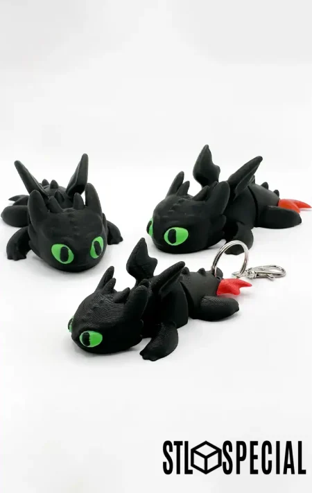 Flexi Toothless Dragon Keychain STL & 3MF