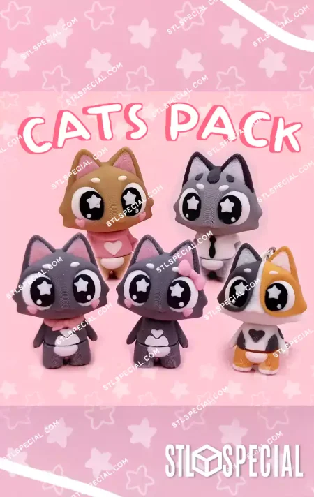 Cute Flexi Cats Pack STL and 3MF