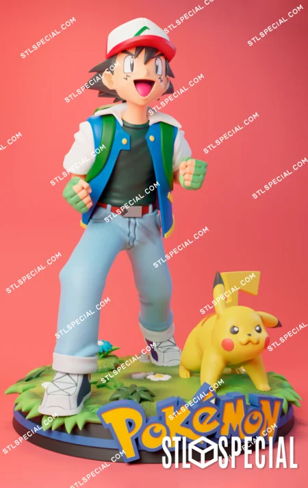 Ash and Pikachu STL 3D Model