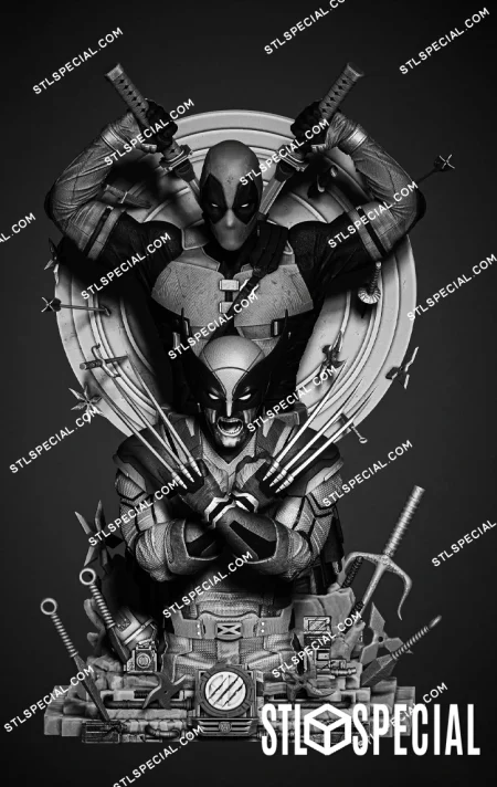 Deadpool and Wolverine Bust STL 3D Model