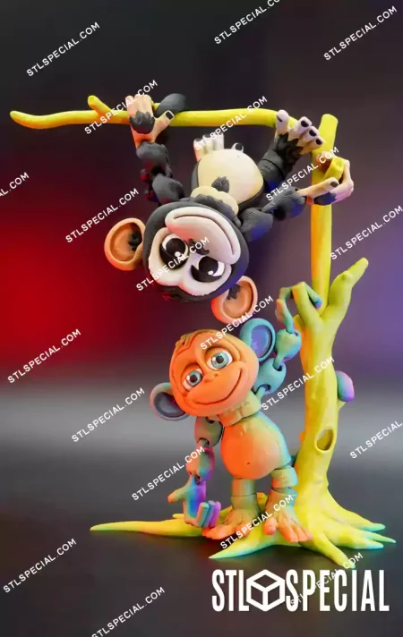 Flexi Monkey with Tree and Banana STL & 3MF