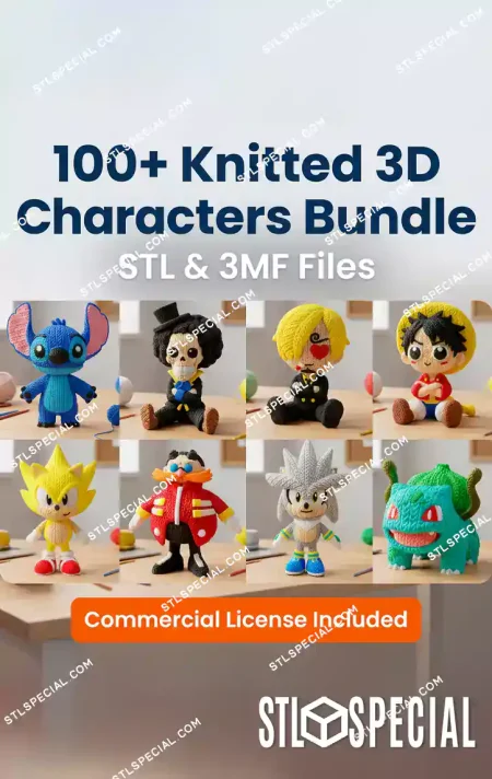 100+ Knitted Crochet STL & 3MF Characters 3D Print