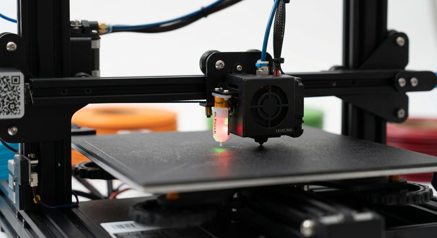 3D printer auto bed leveling process close-up