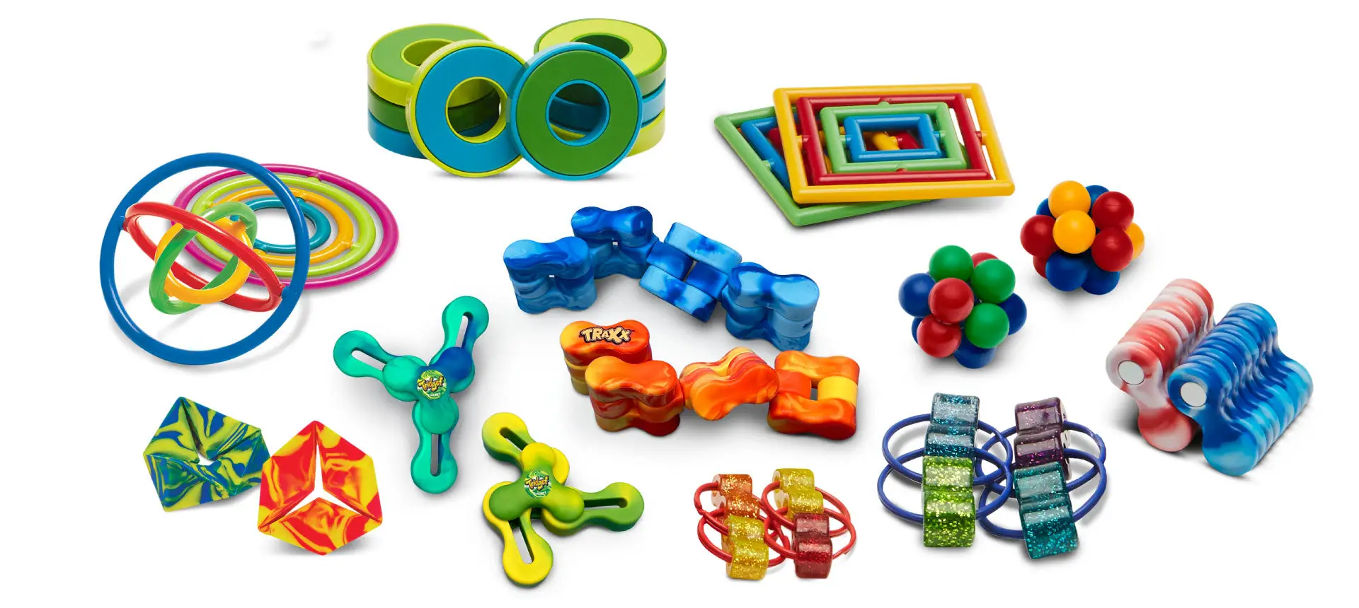 table topped with lots of plastic toys